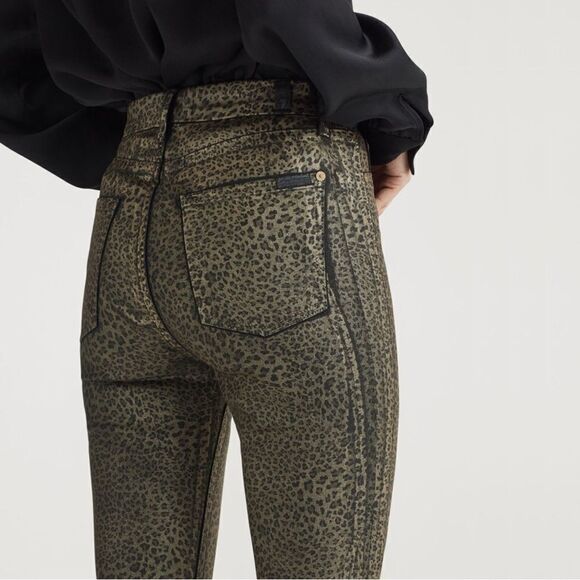 7 For All Mankind Pants Women’s 24 Metallic Leopard High Rise Ankle Skinny NWT - Picture 1 of 10